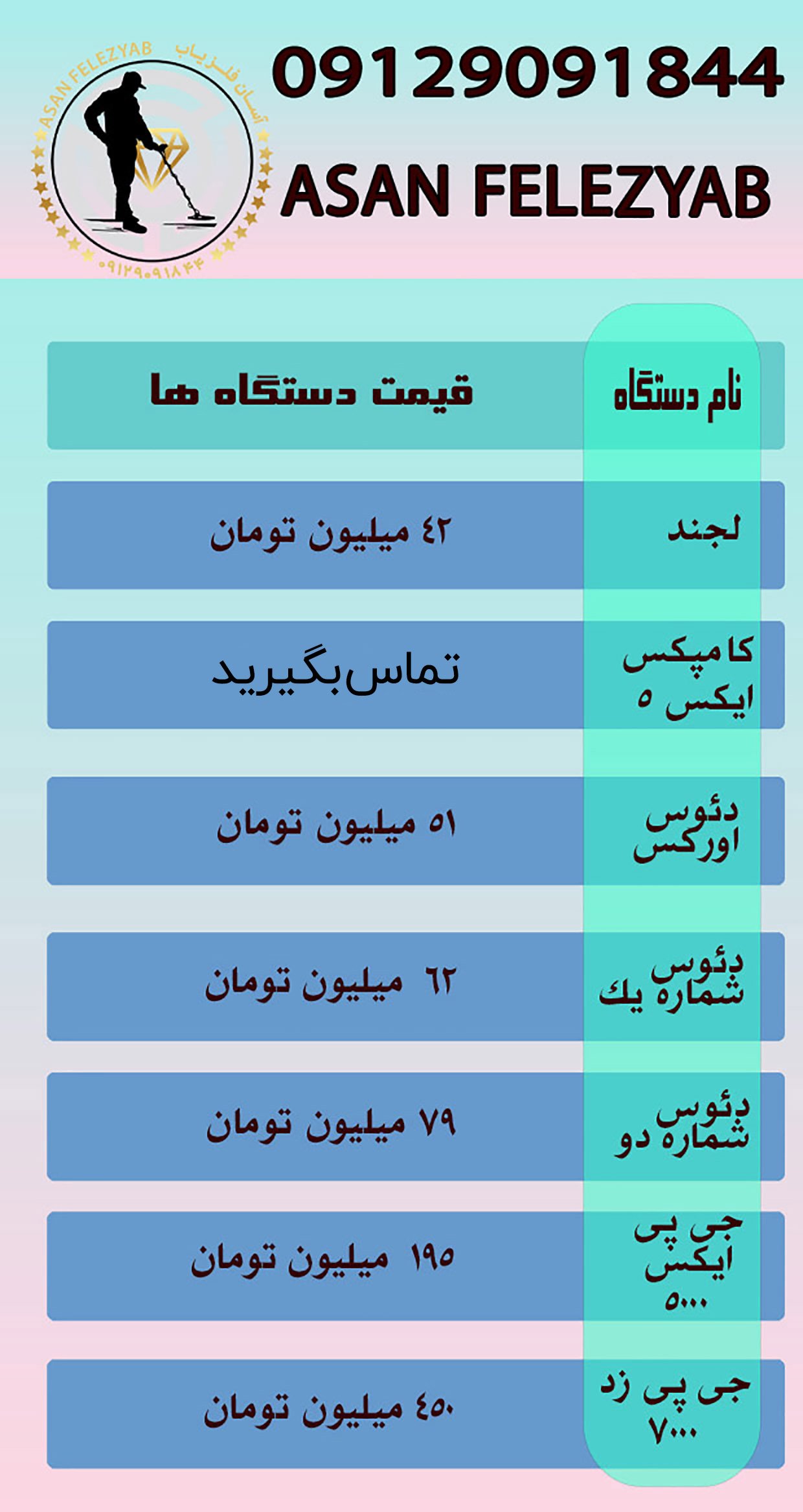 لیست قیمت فلزیاب